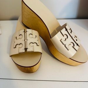 Tory Burch Ines Platform Wooden Wedge Sandal Size 8.5
